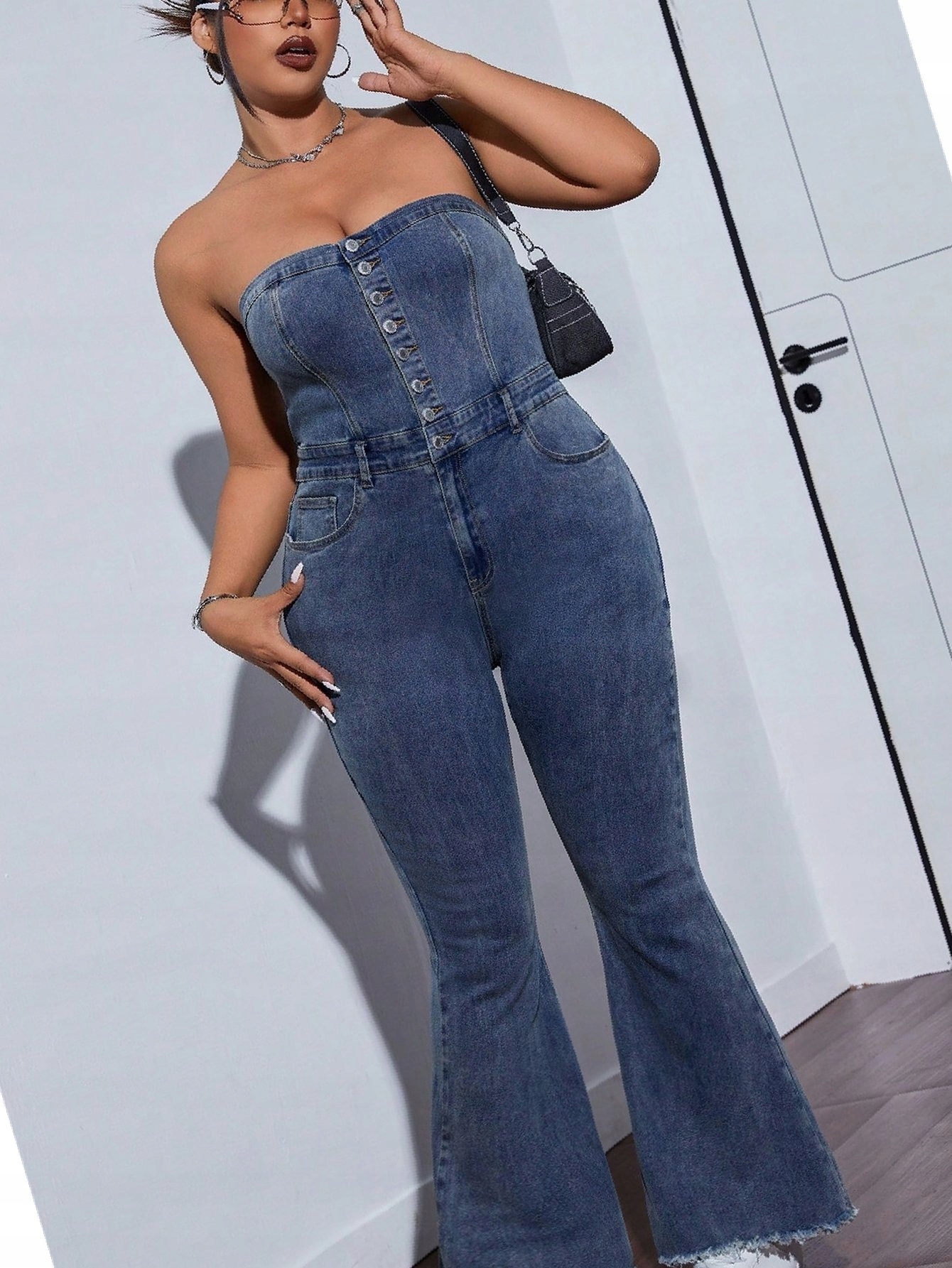 Kombinéza s efektem praní, surová povrchová úprava pro každodenní nošení, džínová, velikost XL 42