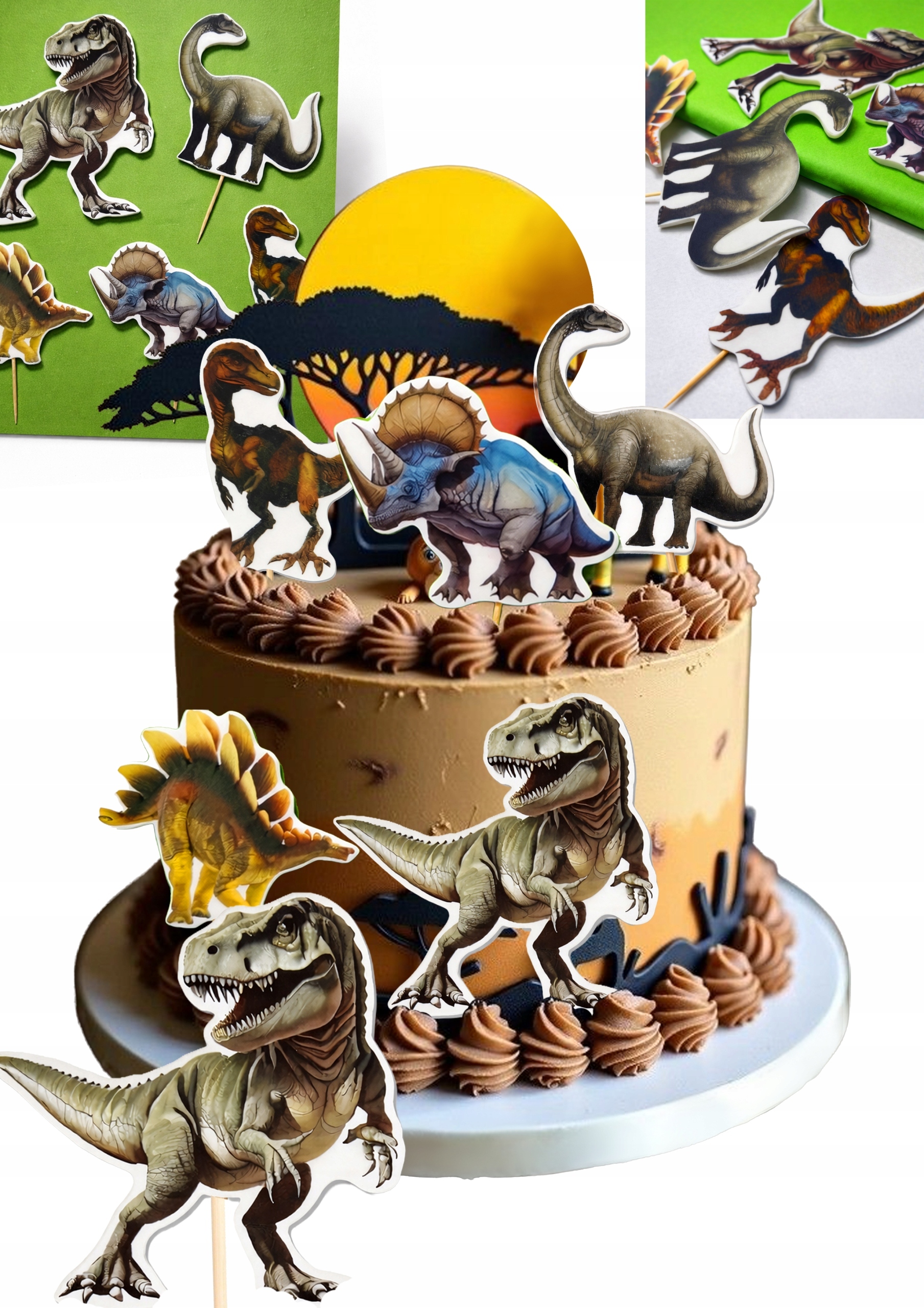 Jedlé Figurky 2D na dort Velký set safari dinosauři rex dekorace