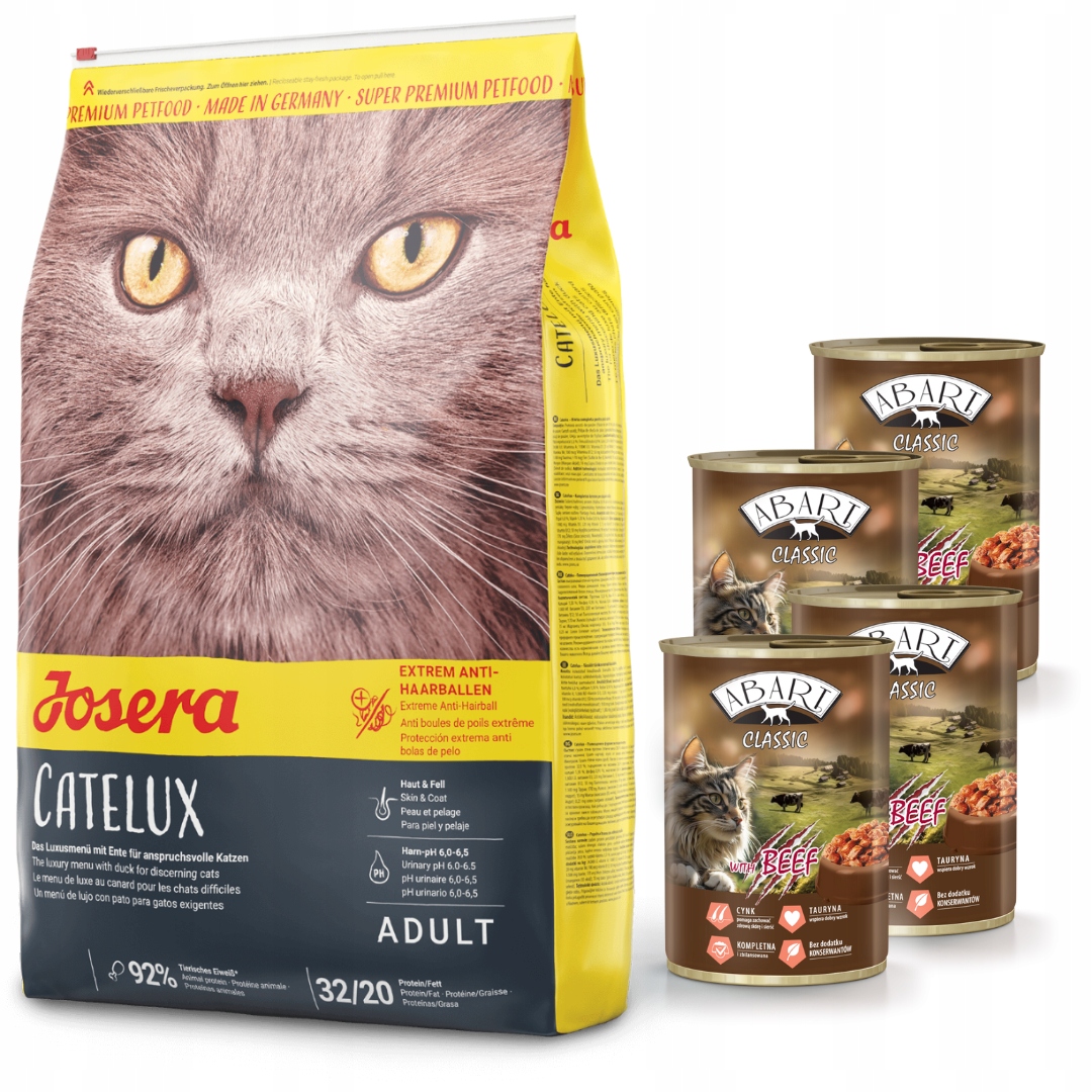 Levně Josera Catelux 10 kg 4x Abart konzerva pro kočky s hovězím masem 415 g