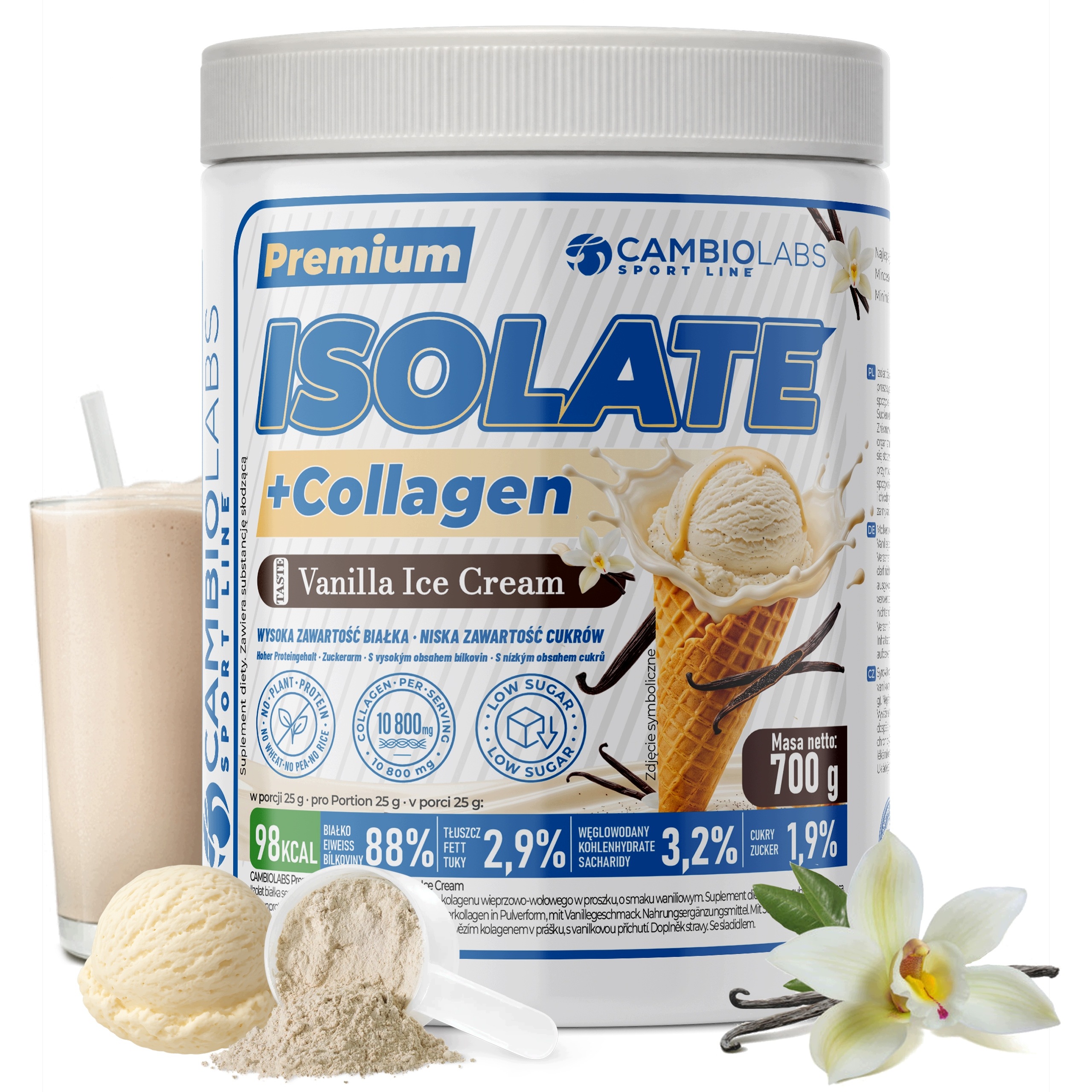 Syrovátkový protein Vanilkové 700 g Izolát s kolagenem Isolate Collagen Cambio