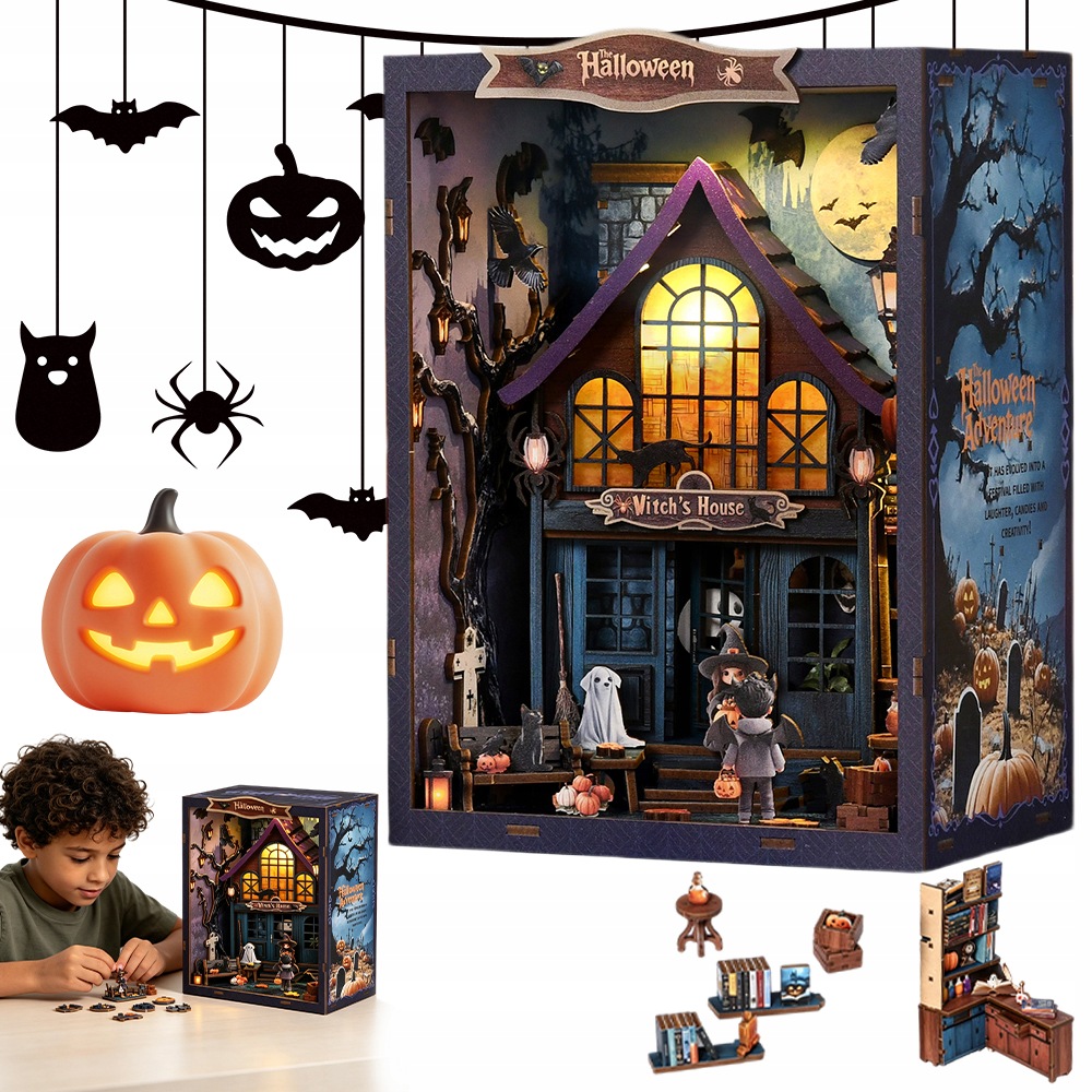 Zestaw Zamek Model Książek Miniaturowy Domek Halloween+LED