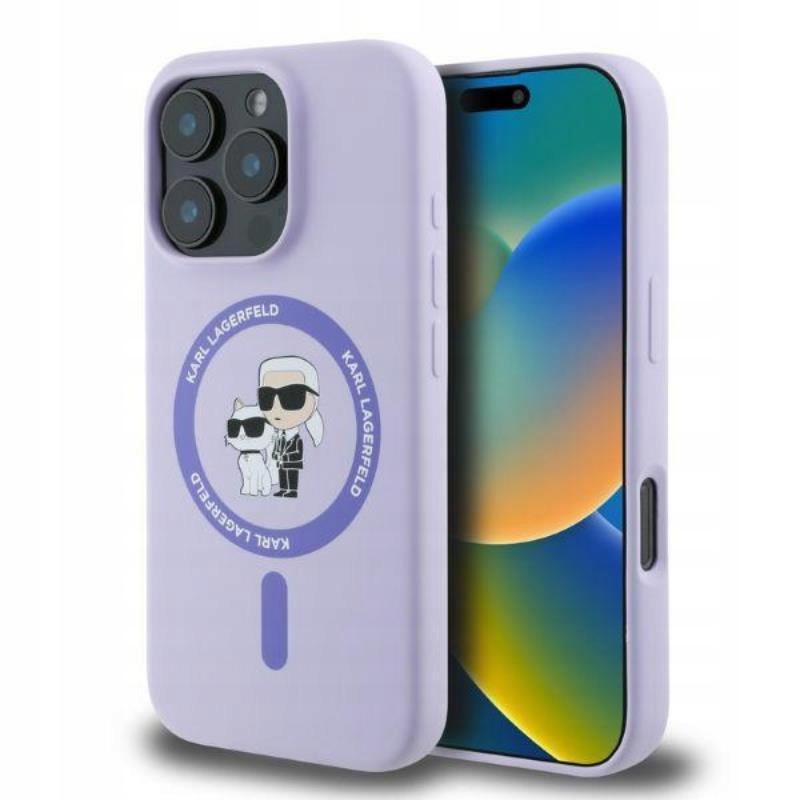 Pouzdro Karl Lagerfeld pro iPhone 16 Pro MagSafe Silikonové Módní Pouzdro Fialové