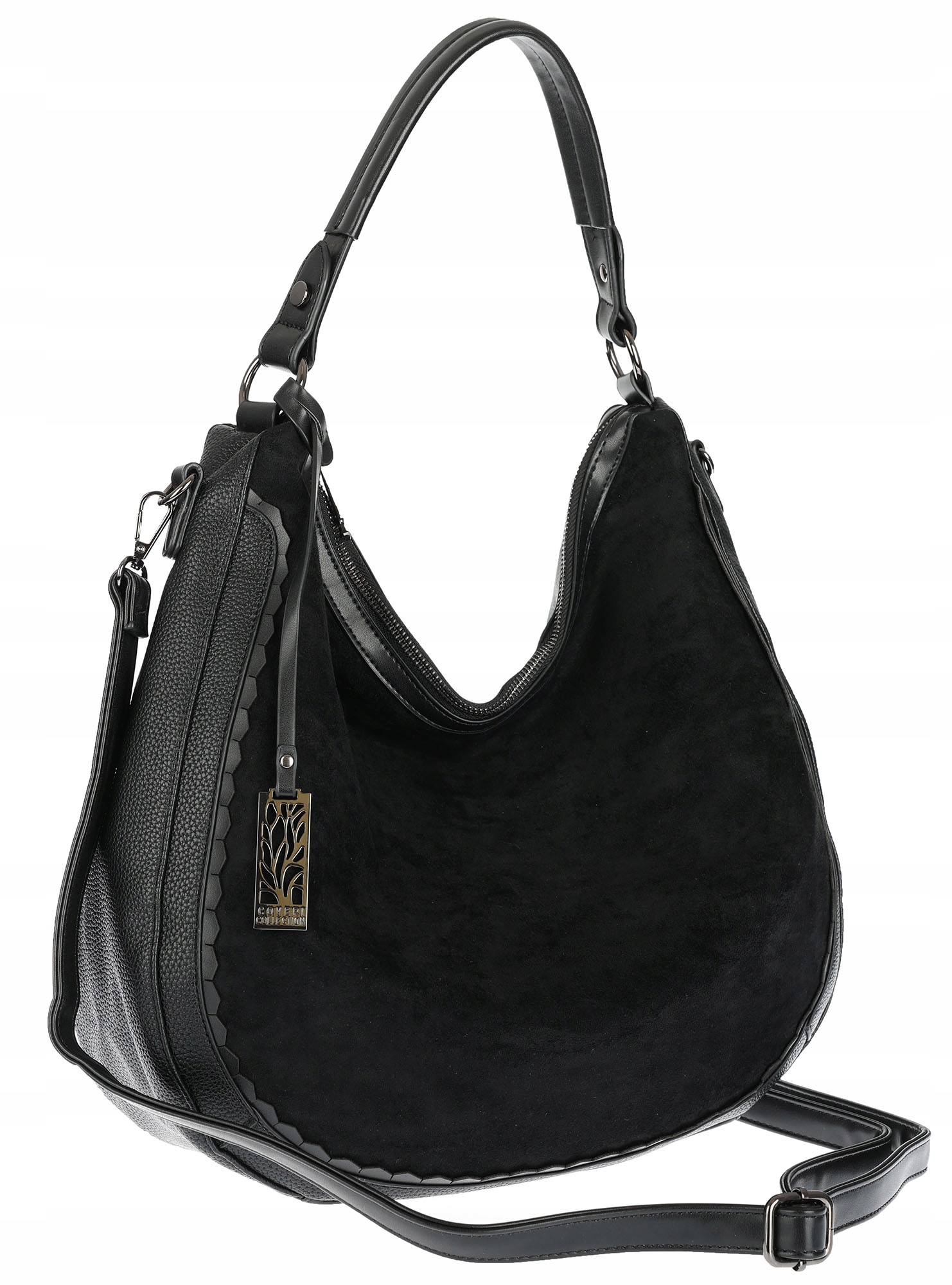 Dámská shopper kabelka, semišová taška A4 elegantní lehká taška CC6632 Černá