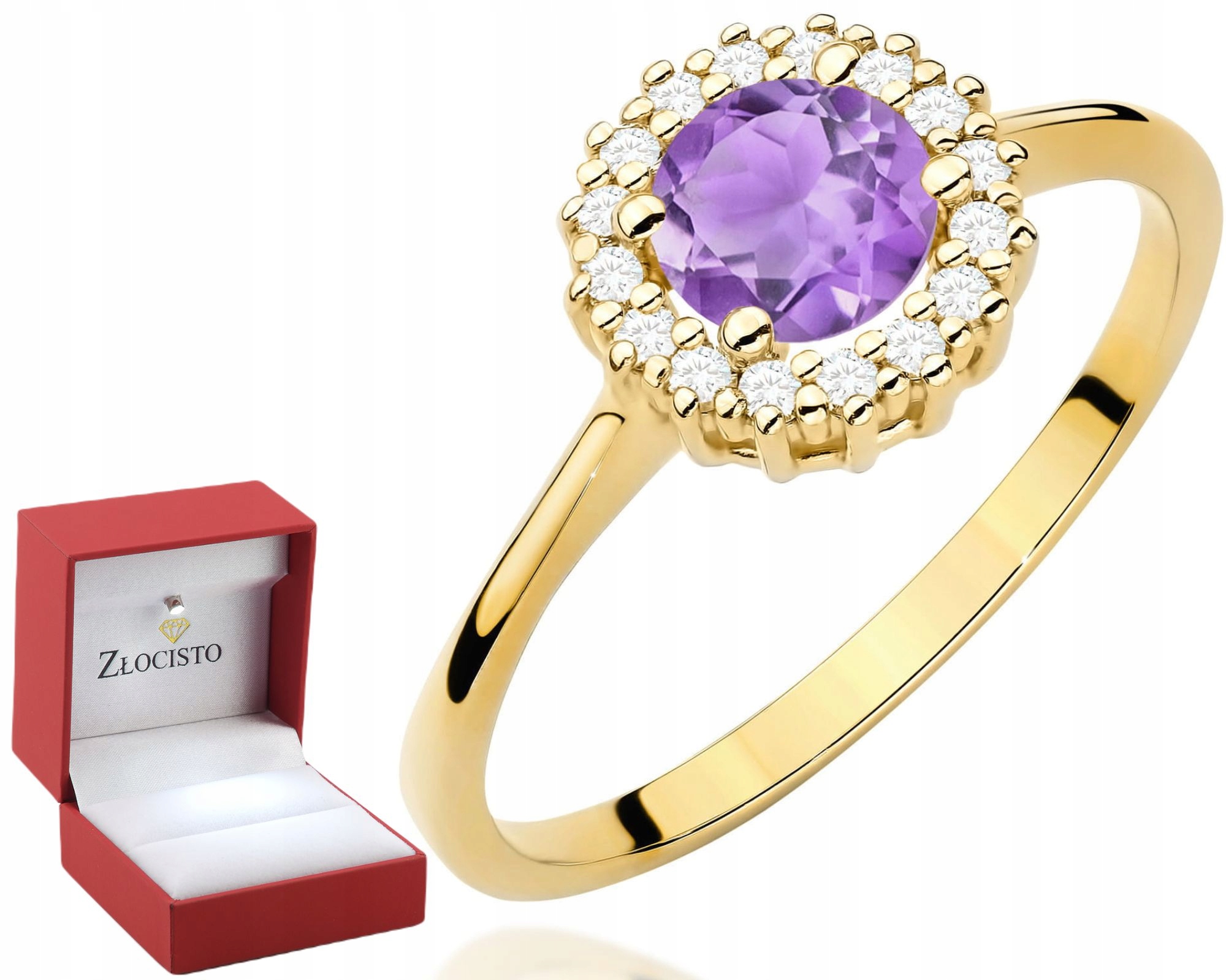 Zlatý Prstýnek Ametyst A Diamanty Gravírování Bonus 585 Dárek
