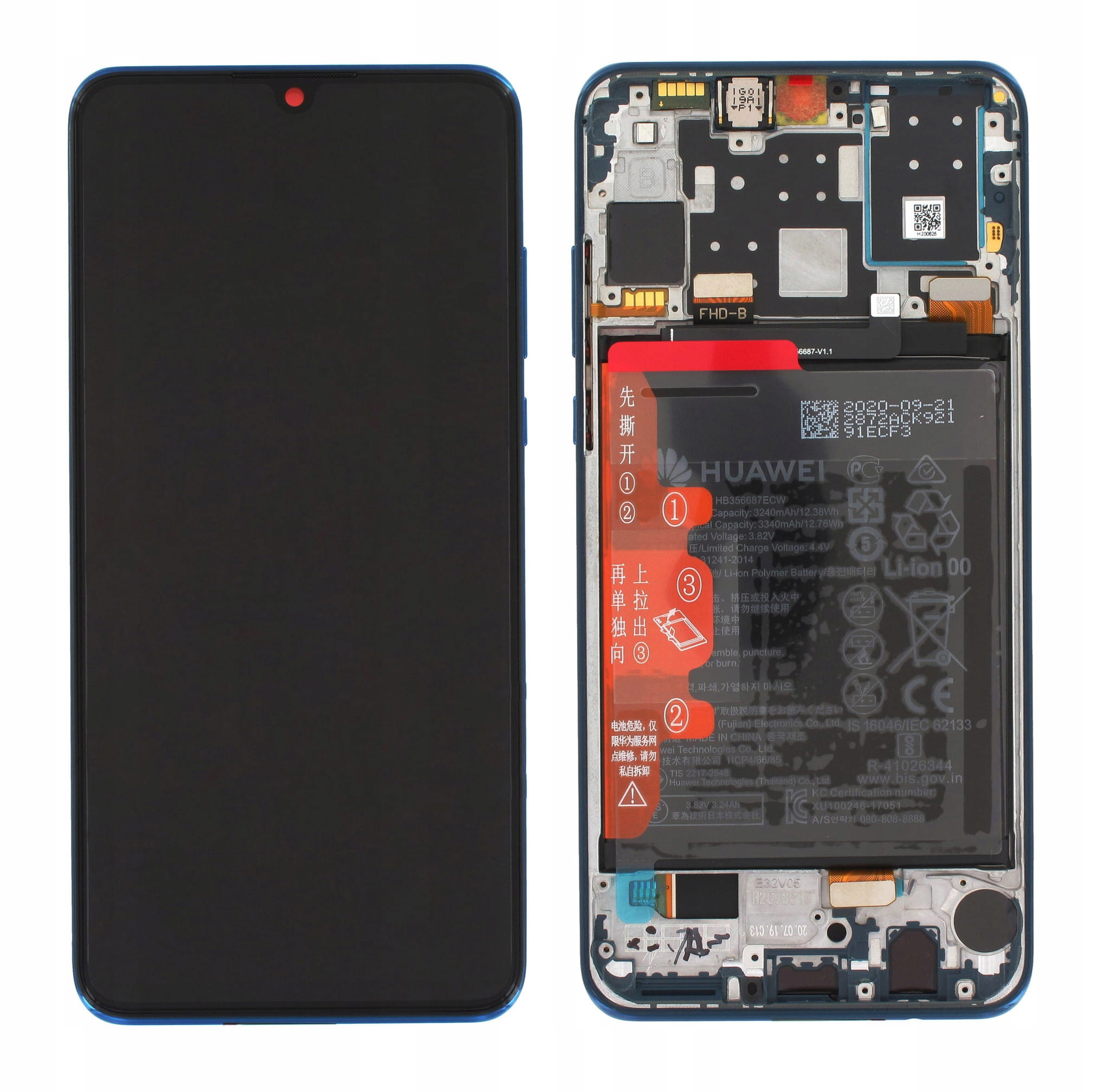 Org LCD displej Huawei P30 Lite Modrý (blue Peacock) S Rámčkom