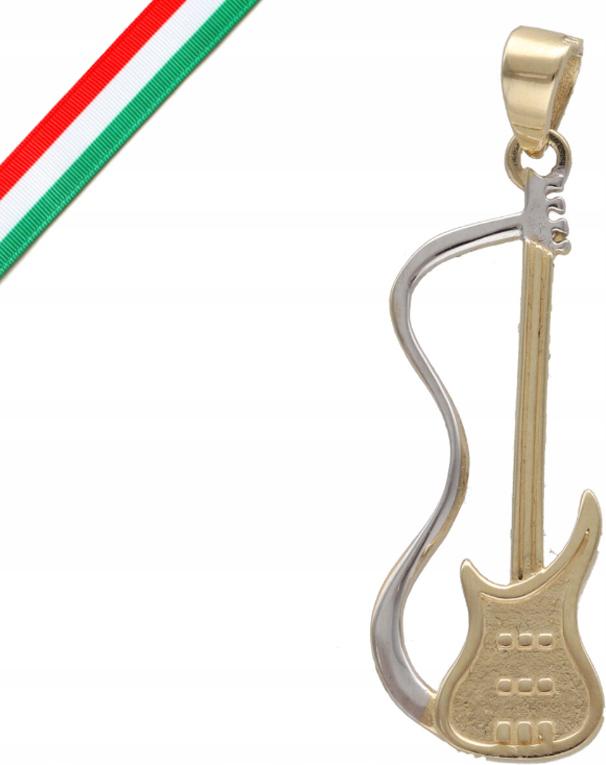 Zlatý přívěsek na kytaru 585 s bílým zlatem 1,34g, ideální jako dárek 14k