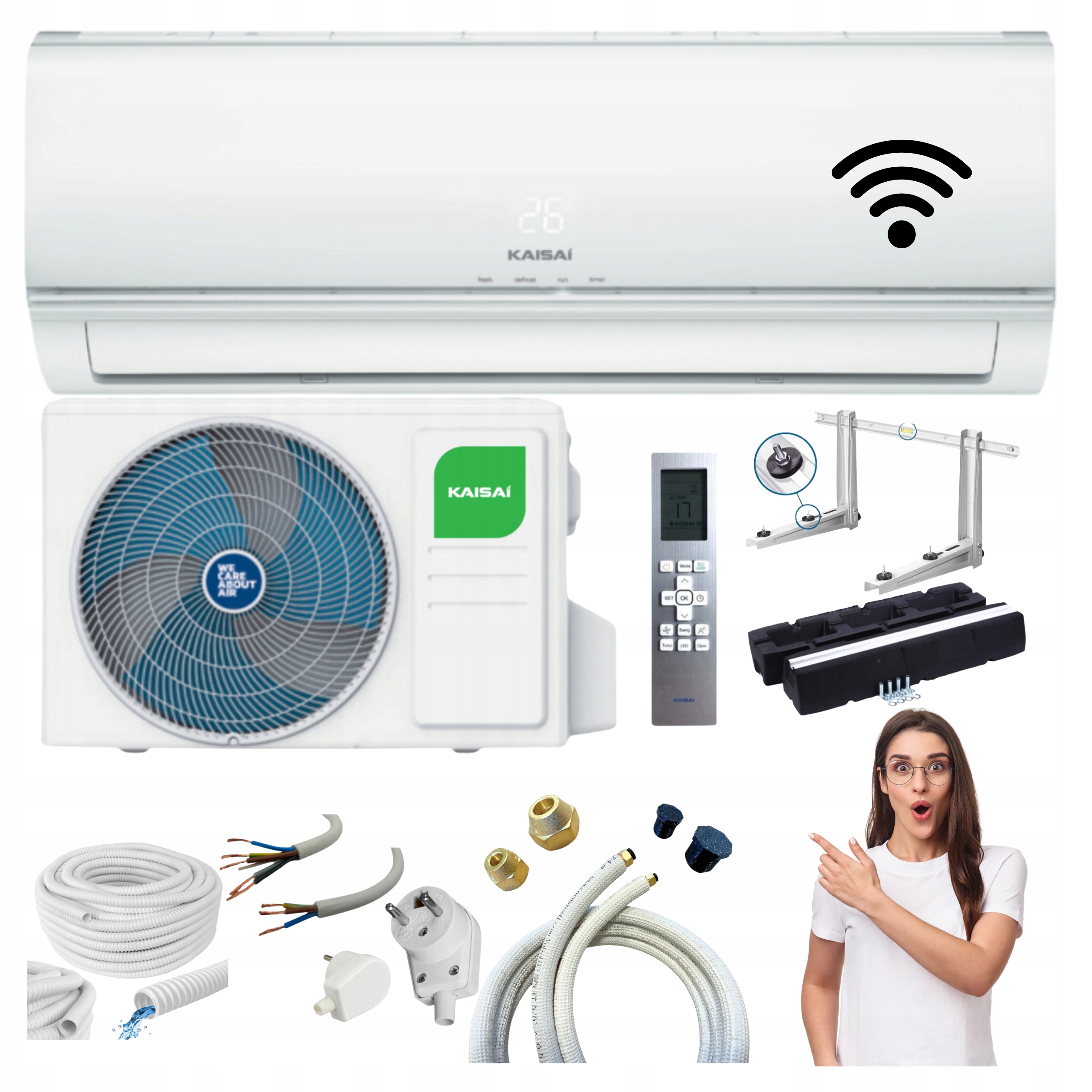 Klimatizace Kaisai Eco 2,6 kW 30 m2 Wifi Hotový Montážní Set Topení