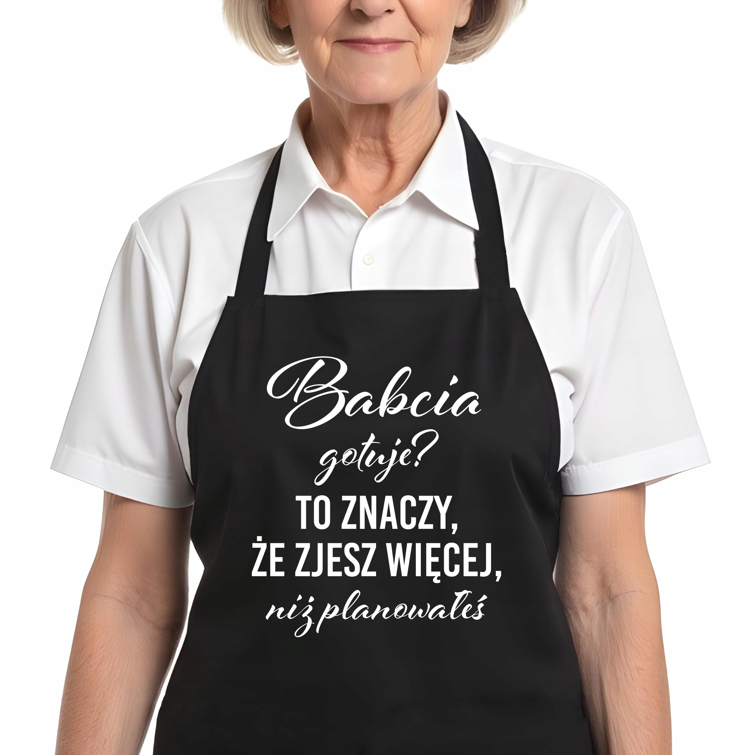 Kuchyňská zástěra Černá Dárek k Vánocům pro babičku Vaří babička?