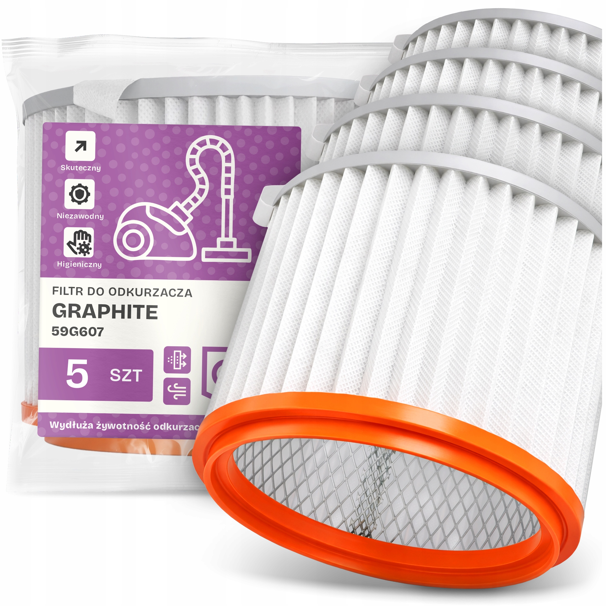 5 x Vzduchový Filtr pro vysavač Graphite 59G607 Omyvatelný Filtr Em-w