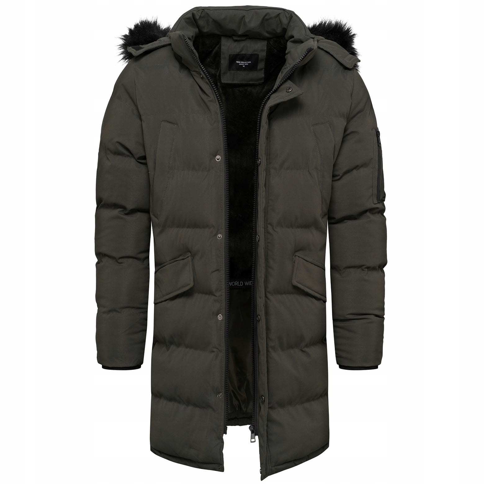 Pánská zimní zateplená parka bunda s odnímatelnou kapucí, zelená L