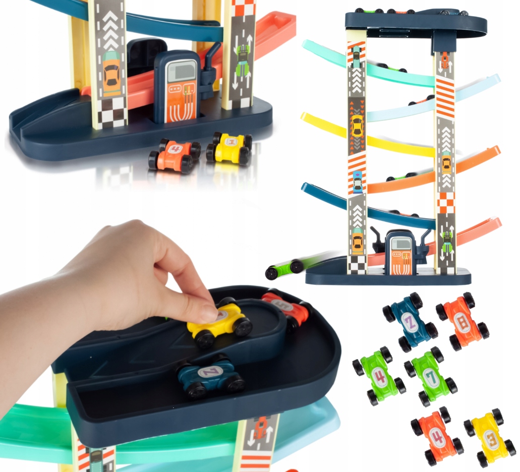 ZJEŻDŻALNIA TOR SAMOCHODOWY DLA SAMOCHODÓW + 6 AUT Wiek dziecka 3 lata +
