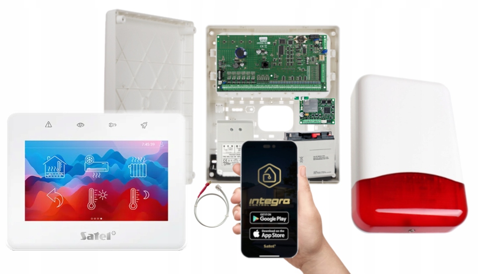 Zestaw Alarmowy Satel Integra 64 Gsm Lte Apka Manipulator Dotyk 4,3" Syrena