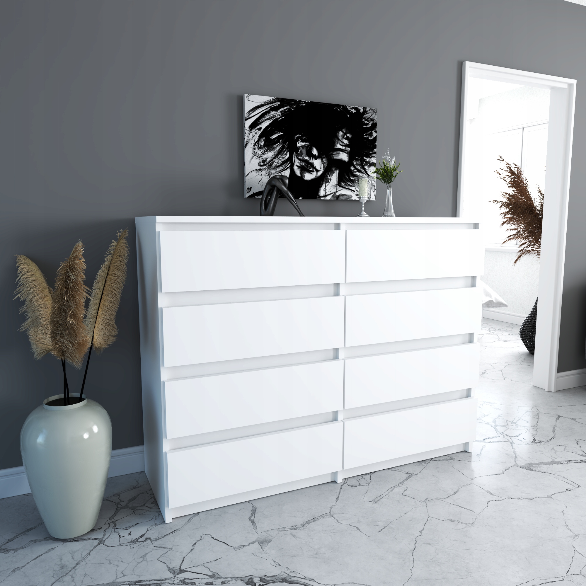 NOWOCZESNA Komoda 120cm 8 szuflad szafka BIAŁY MAT Marka Stiv-Meble