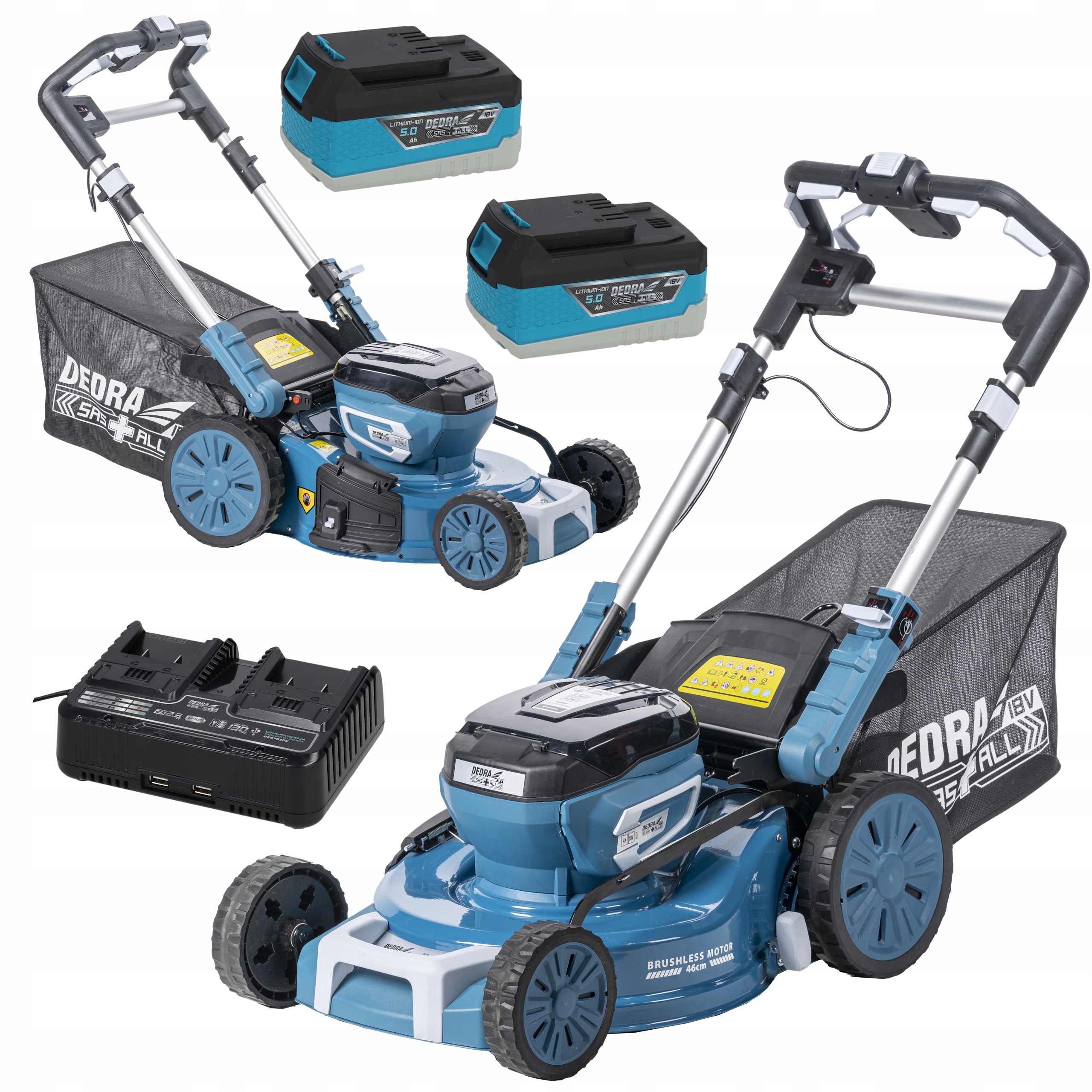 Set Akumulátorová Sekačka 46 cm S Pohonem Aku 2x5 Ah A Nabíječkou Dedra