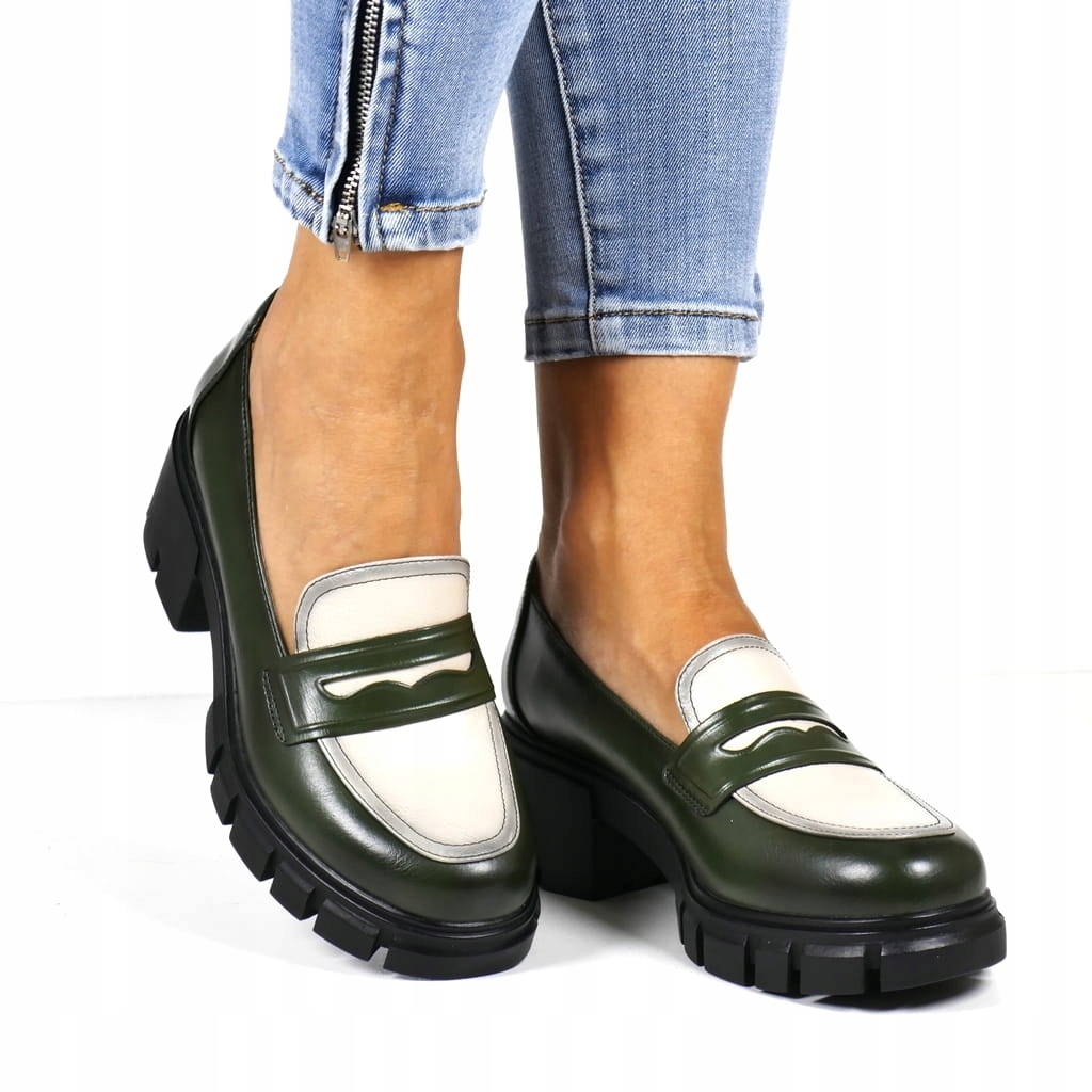 PÓŁBUTY DAMSKIE MOKASYNY PLATFORMA GRUBA PODESZWA LORDSY ZIELONE POTOCKI Marka Potocki