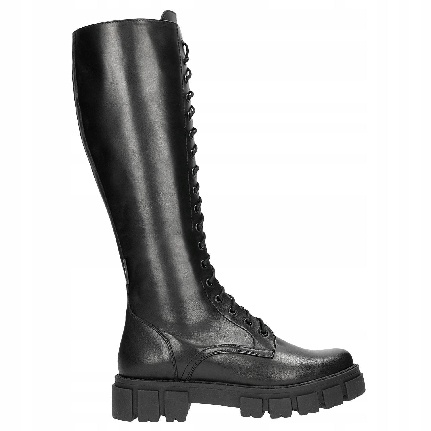 Vysoké šněrovací dámské kozačky na silné podrážce vel. 36