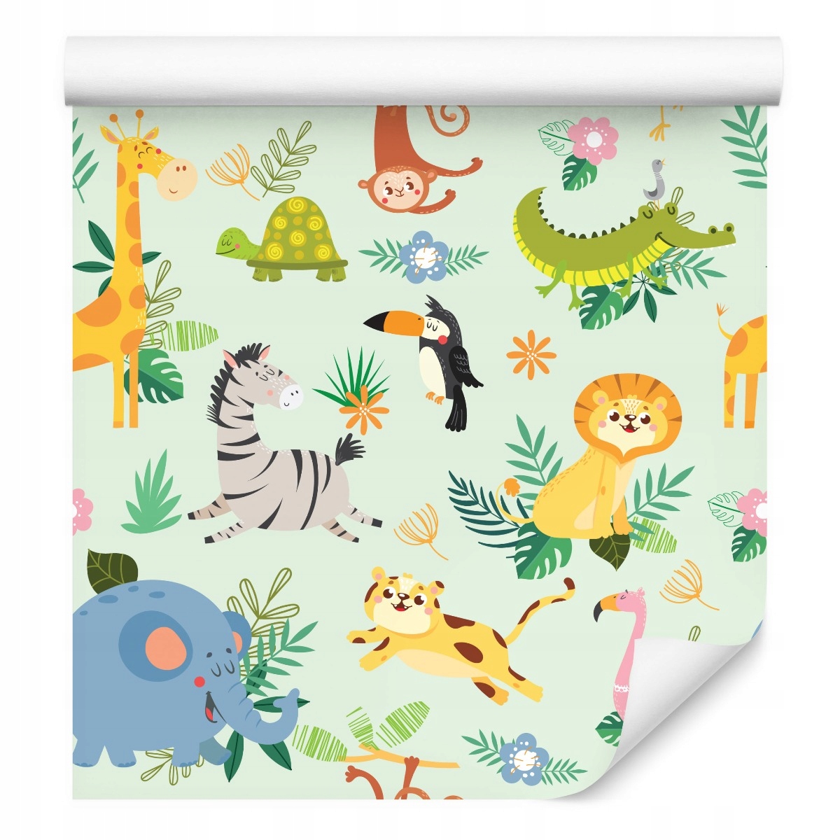 Dekorativní tapeta pro děti, květy, listy, zvířátka