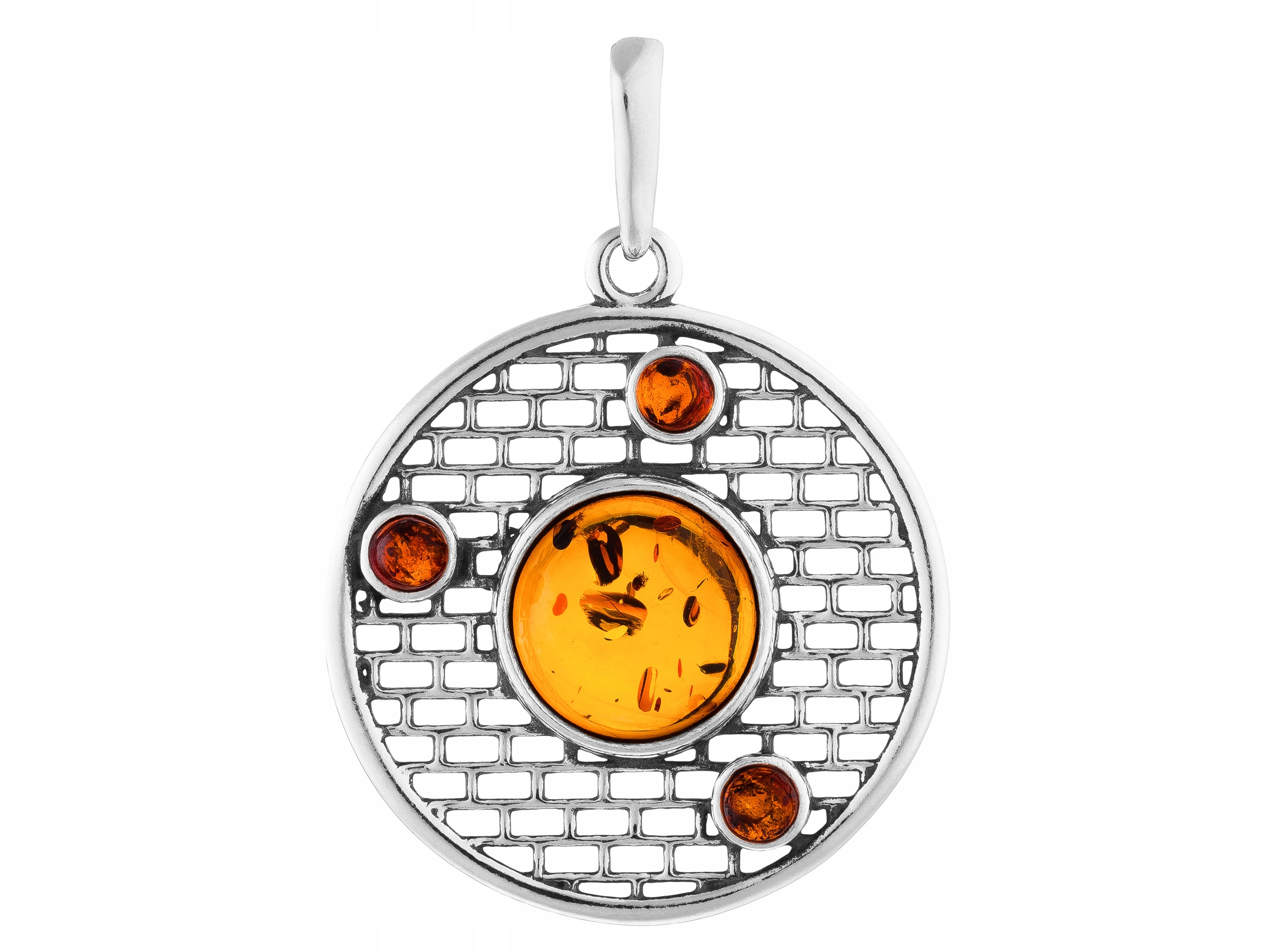 Stříbrný Přívěsek Kruh s jantarem Oxidovaný Stříbrný ažurový přívěsek 925