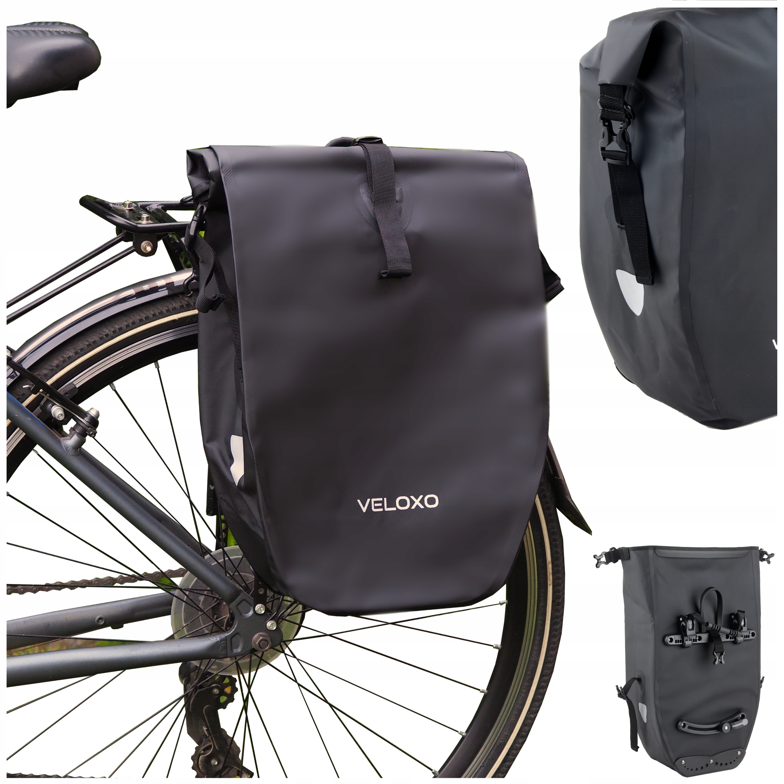 Cyklistická brašna Veloxo Adventure Pro voděodolná 25L černá na nosič zavazadel