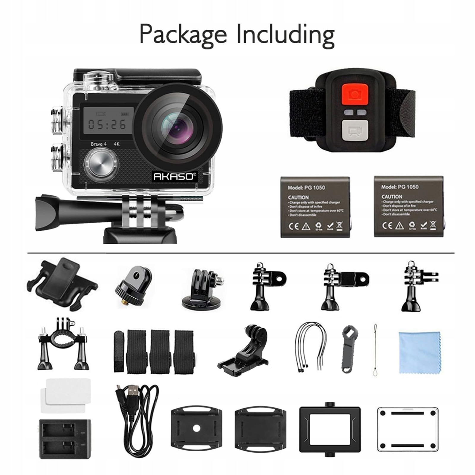 AKASO Kamera Sportowa 4K 20MP Wodoodporna Stabilizacja Zoom 30m Zestaw — miniatura 8
