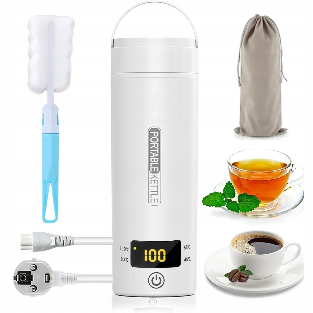 Turistická Rychlovarná Konvice Ocel 316 Termos 450 ML 4 Režimy LCD Bílá