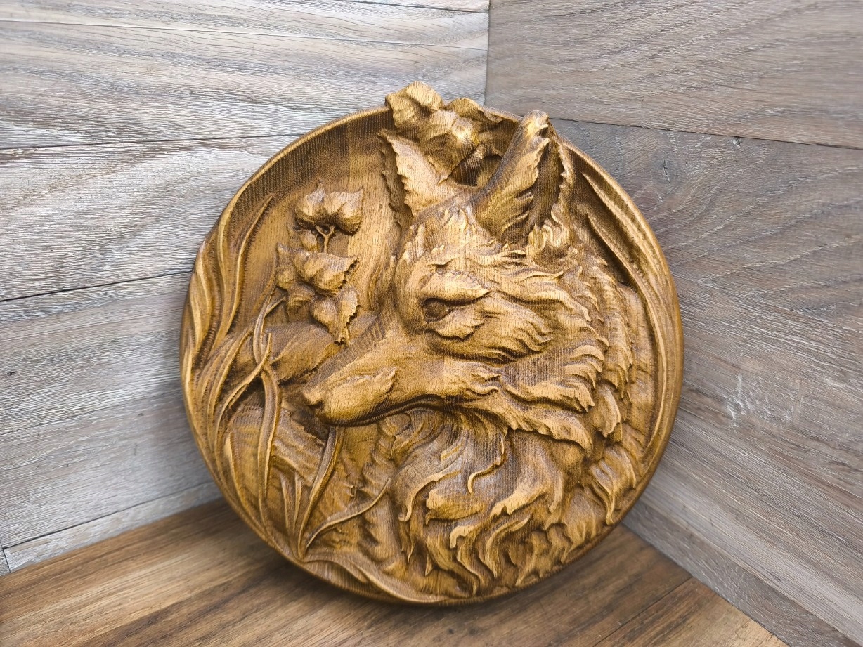 Drevený obraz Lis pre poľovníka jubileum darček reliéf 25 cm