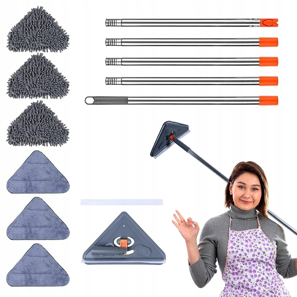 Levně Regulovatelný Trojúhelníkový Mop Na Čištění, délka 63-223 cm 6 Hadrů