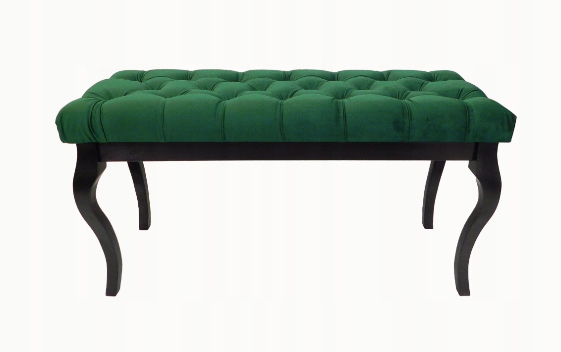 Čalúnená lavička zelený velúr drevo buk čierna 105 x 40 cm H 55 cm