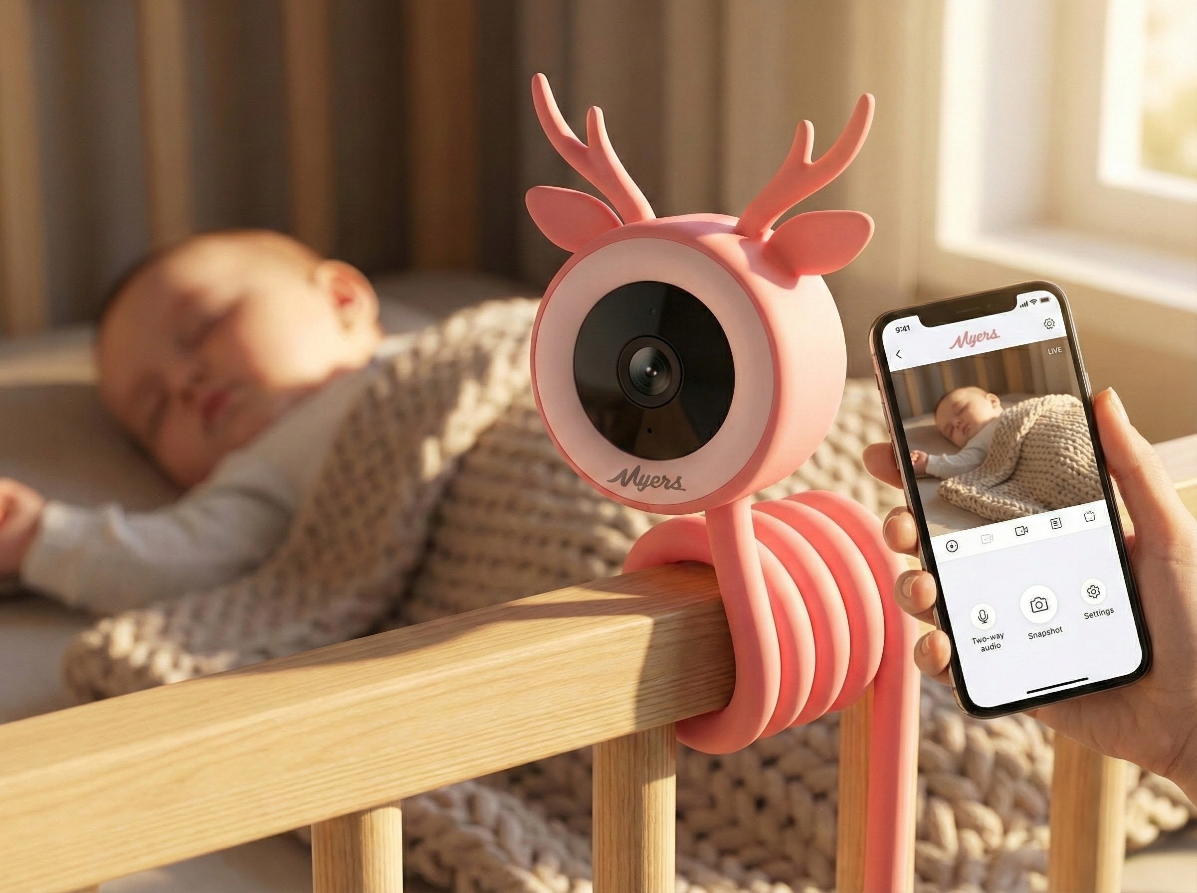 Myers Dětská Video Chůvička WiFi 4MP 2.5K Qhd Detekce Pláče Pink