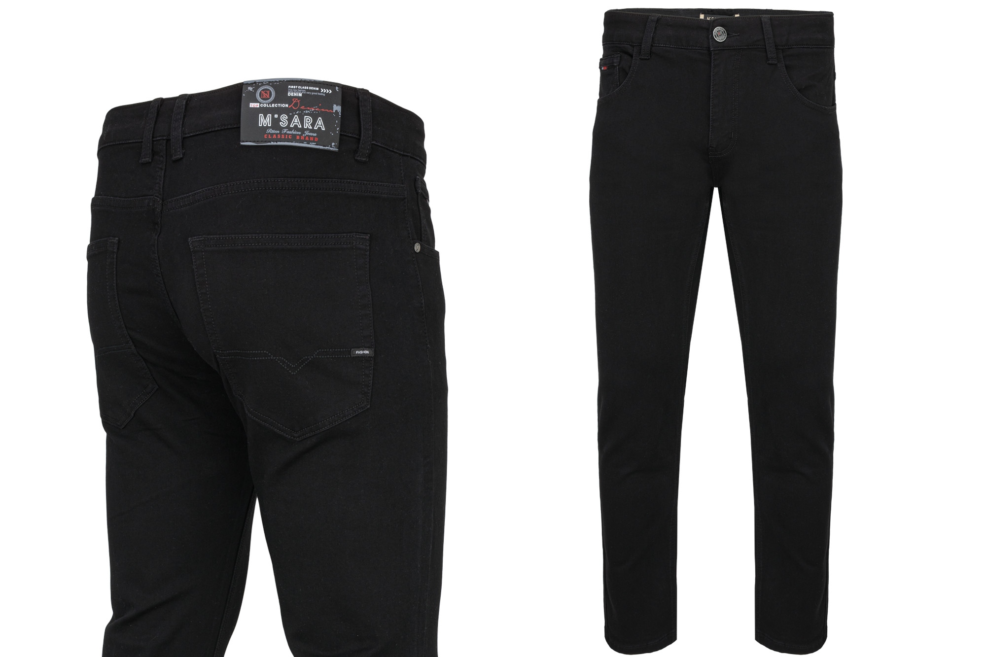 Pánské černé klasické rovné Pásek s opaskem, elastan, Bavlna Pletenina , 33/32