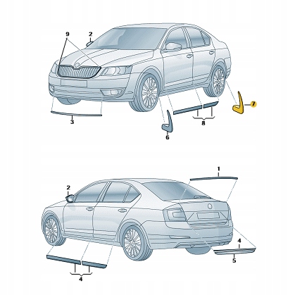 Tylny zestaw chlapaczy SKODA KODIAQ II 57H075101 Nowy Oryginalny Strona zabudowy tył
