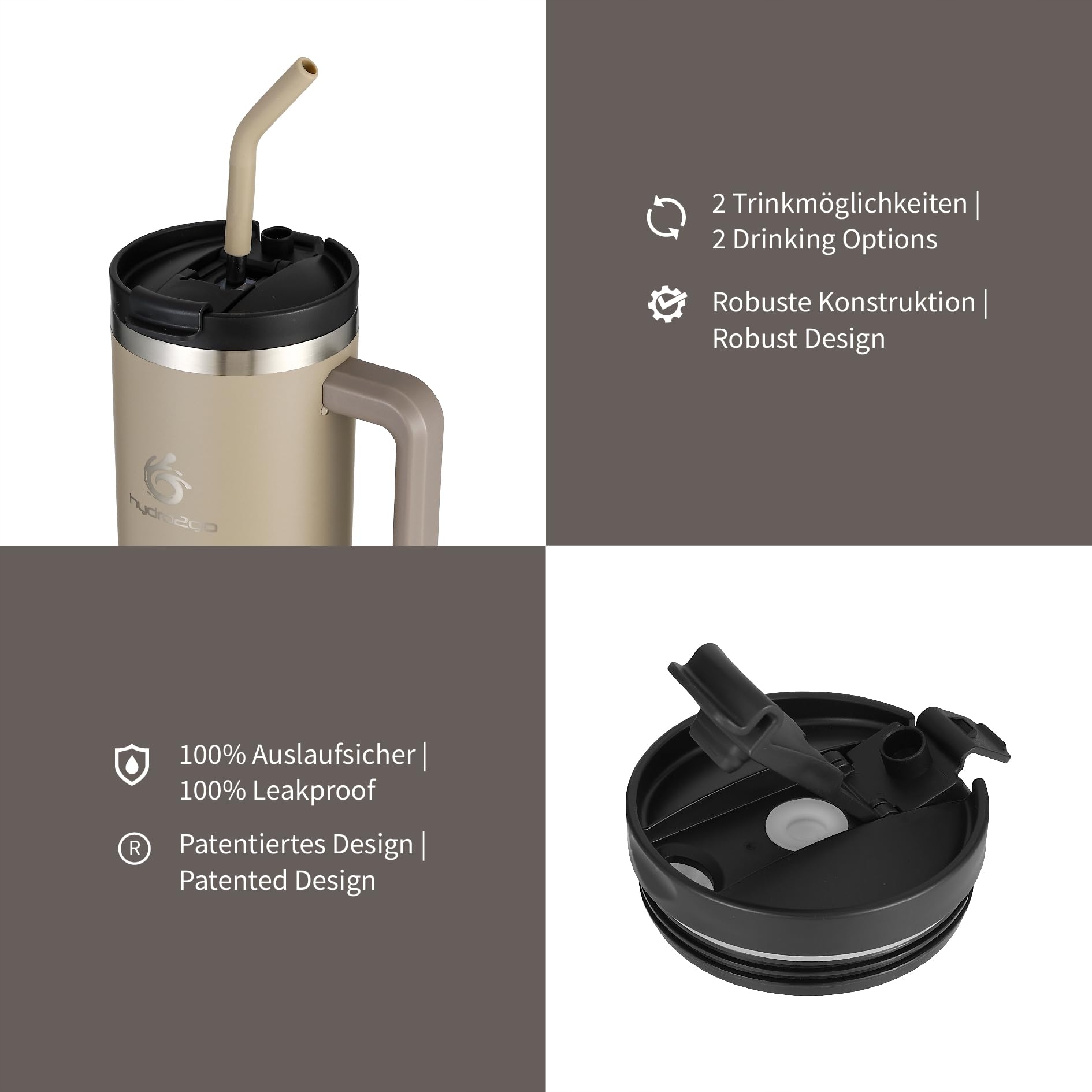 HYDRO2GO Kubek Termiczny Ze Słomką 1200ml BPA Free Na Gorące I Zimne Napoje — miniatura 3