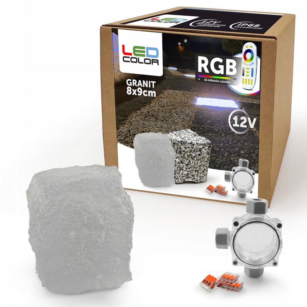 Osvětlení příjezdové cesty Svítící dlažební kostka LEDColor Granit 8x9x6 Rgb
