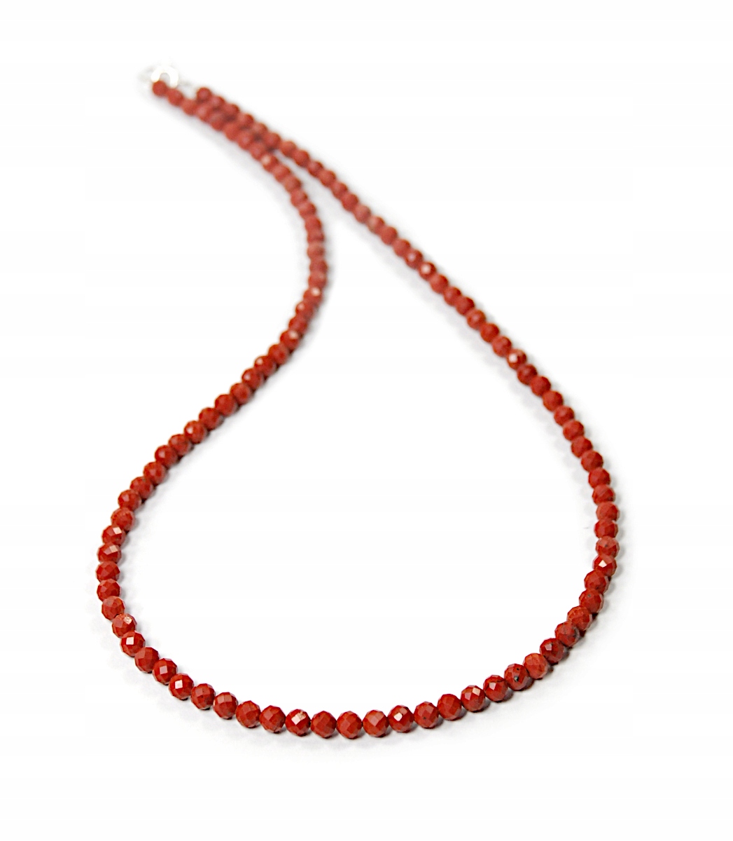Naszyjnik naturalny Jaspis Czerwony kulki fasetowane 4mm srebro 925