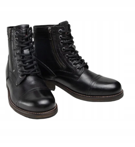 Pepe Jeans Černé Kožené Kotníkové Boty Na Šněrování A Zip 41 Awk
