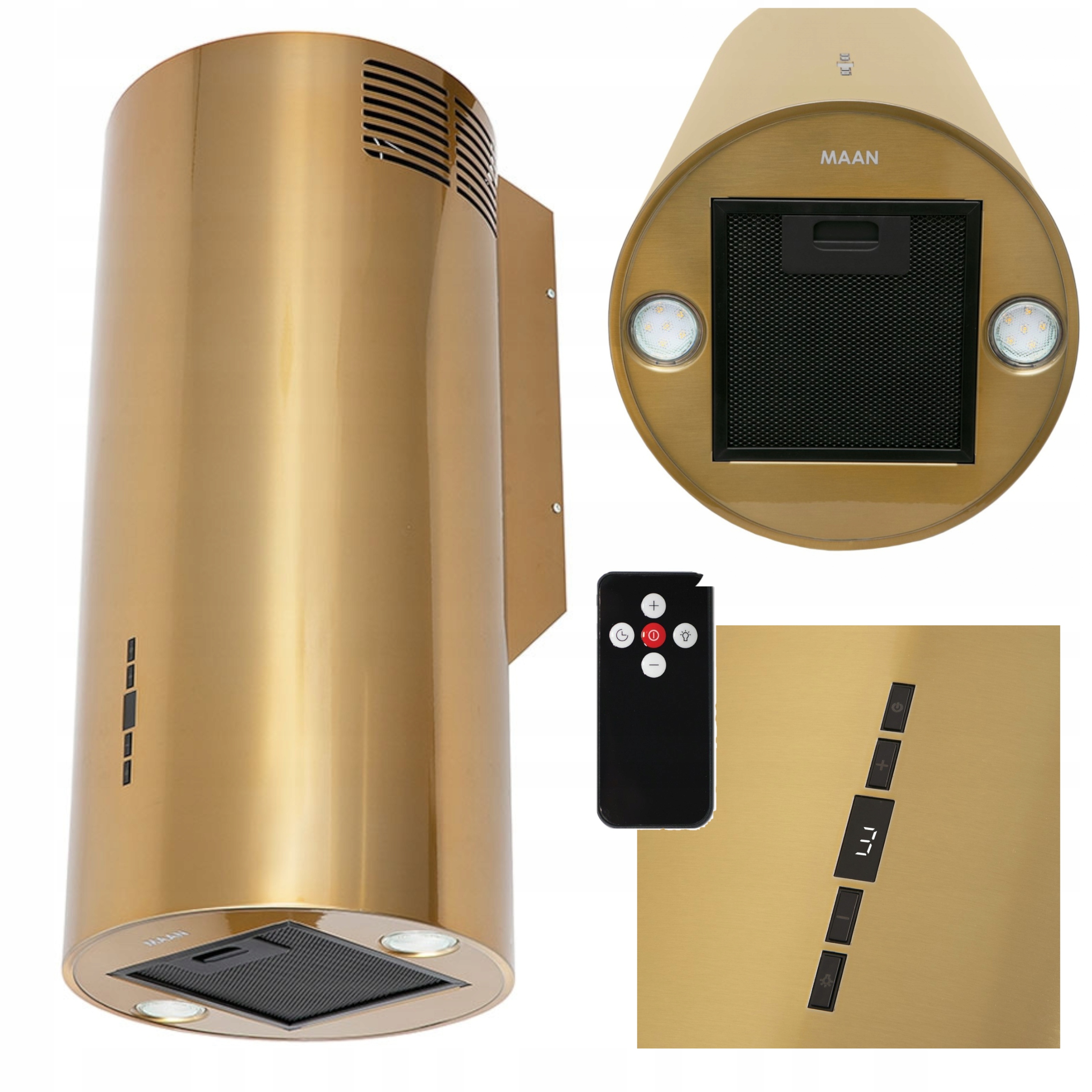 Okap kuchenny Przyścienny Kominowy Tuba Maan Elba 2 31cm Złoty Połysk Led