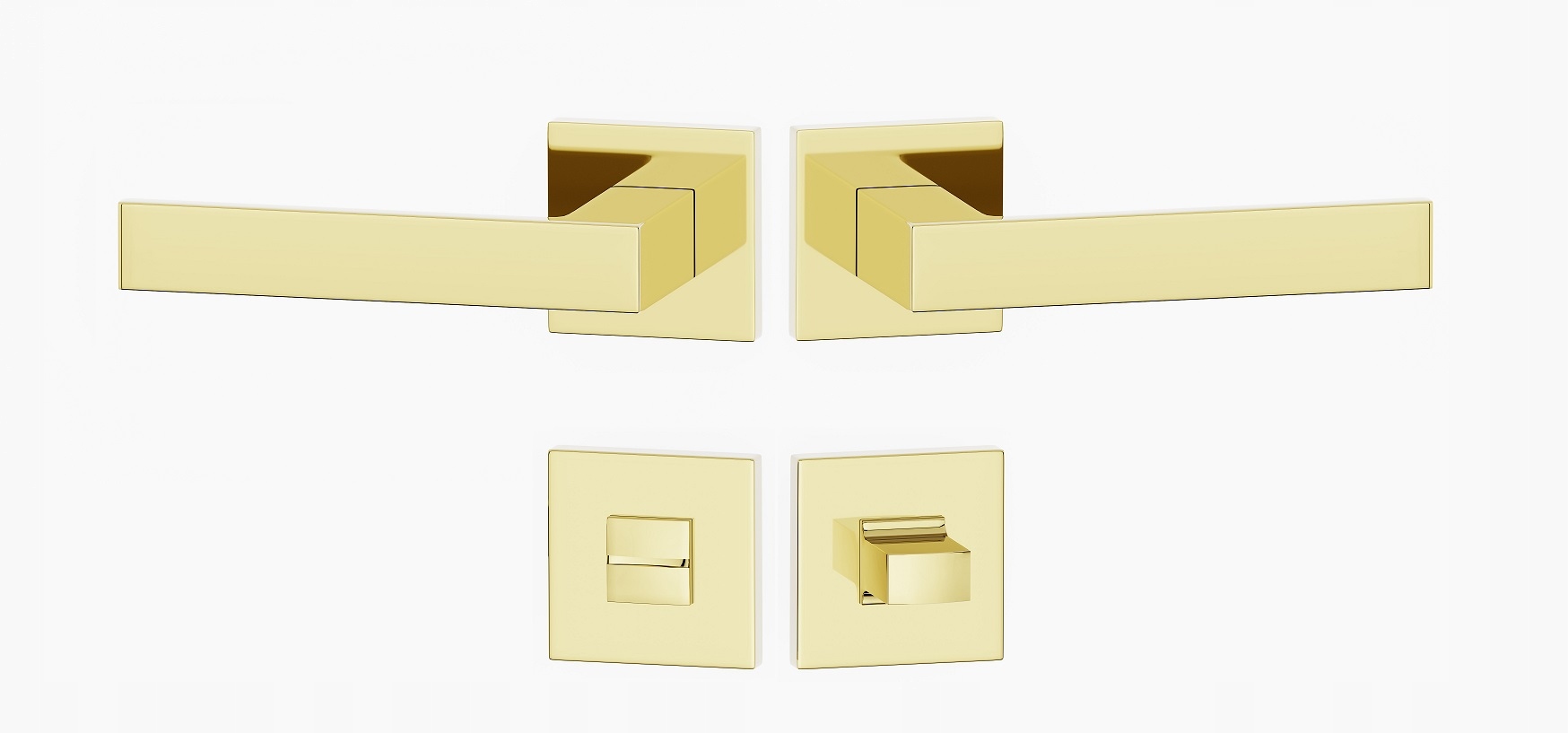 Klika na dveře komplet rozety Wc štítek Sparky čtvercová zlatá lesklá