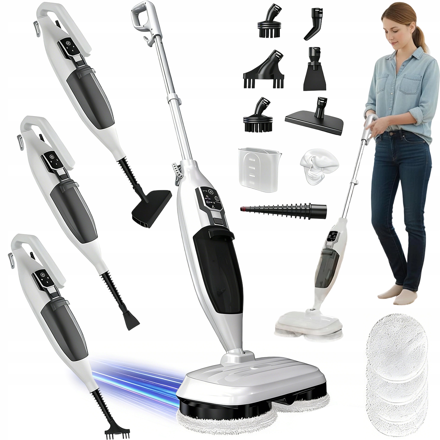 Parní Mop Parní Čistič 1300W 550 ML 13 Příslušenství Pro Hloubkové Čištění