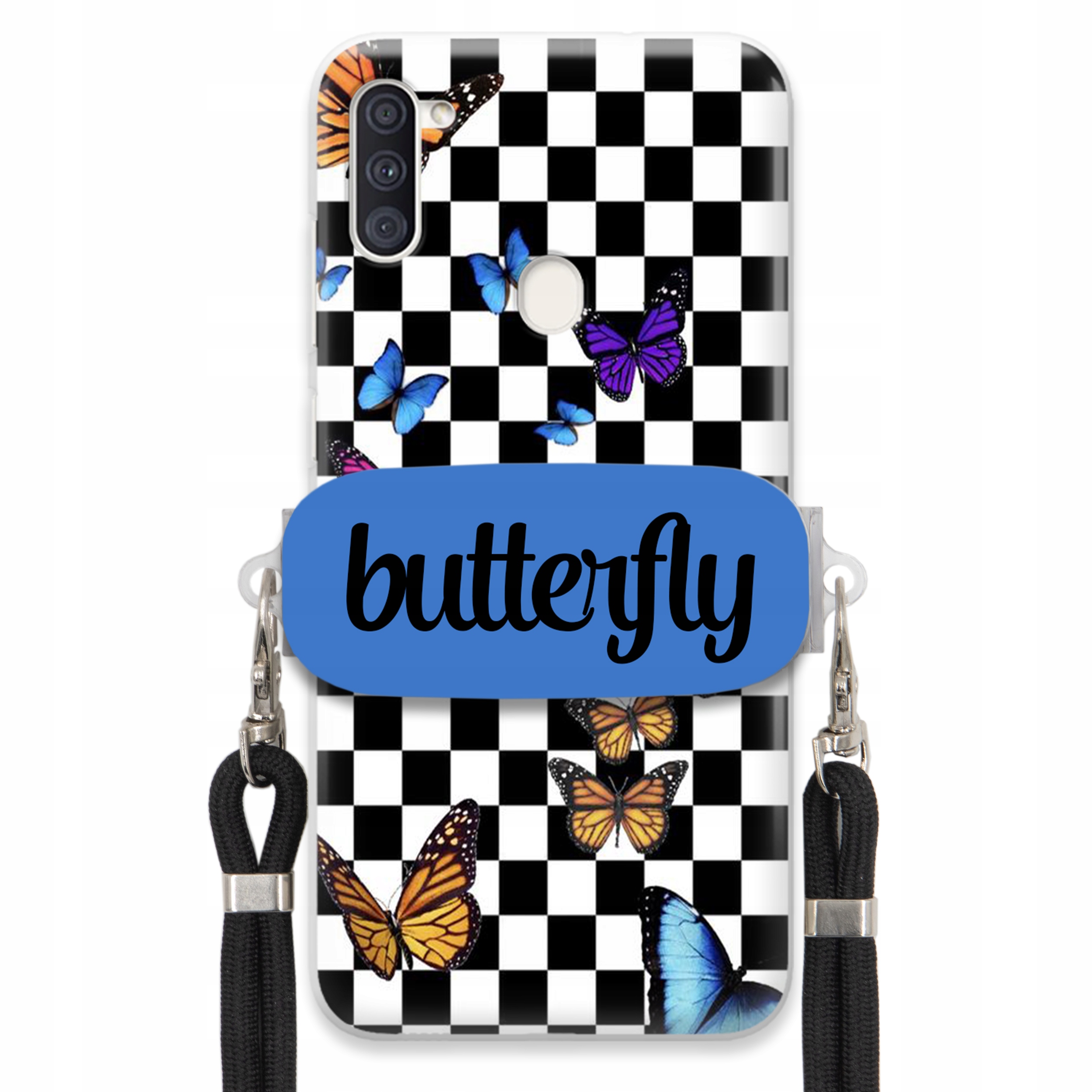 Puzdro Pre Samsung A11 Case, Obdĺžnikový Držiak, Čierne Vodítko, Butterfly, Motýle