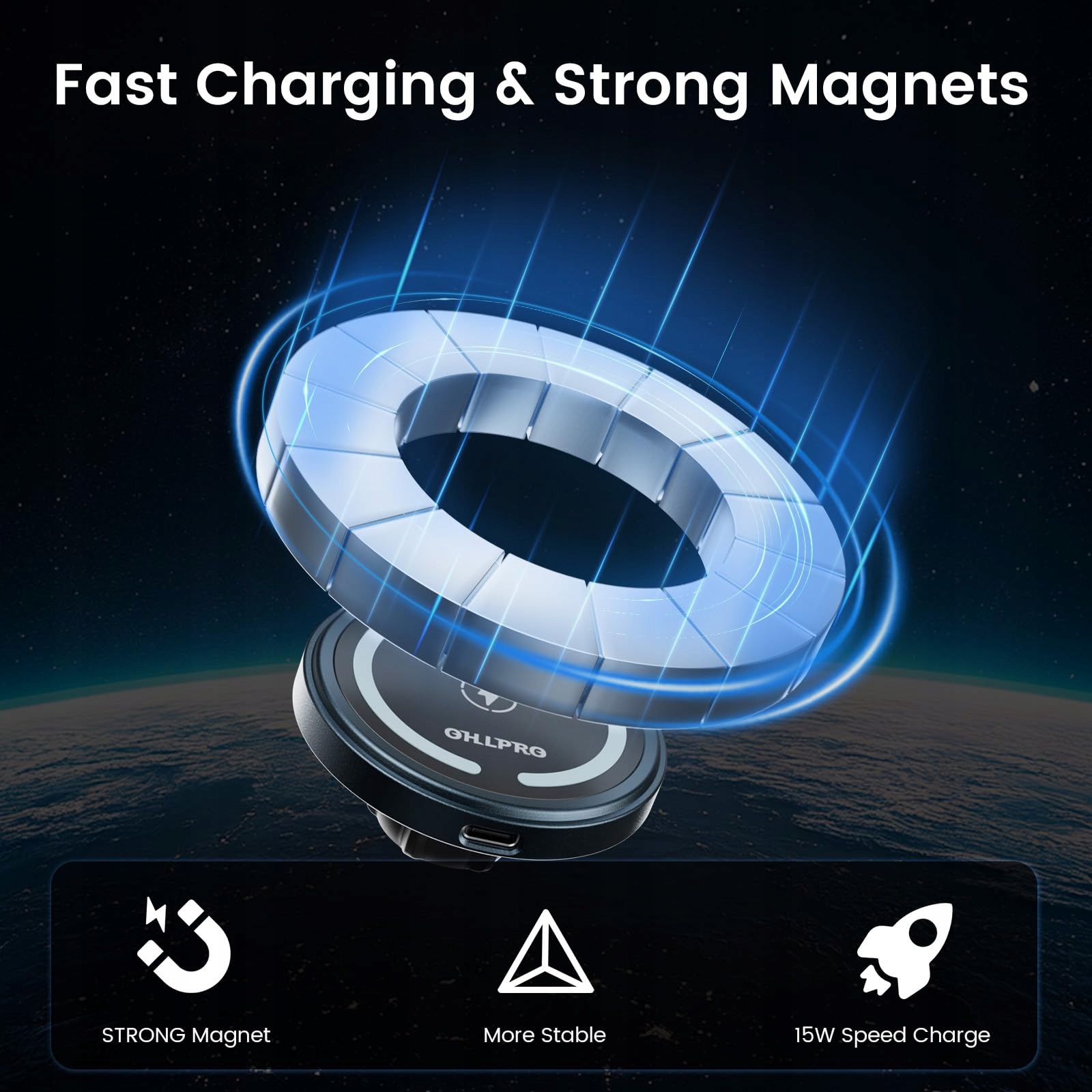 OHLPRO Magnetyczny Uchwyt Samochodowy z Ładowaniem do iPhone 16 15 14 13 12 — miniatura 3