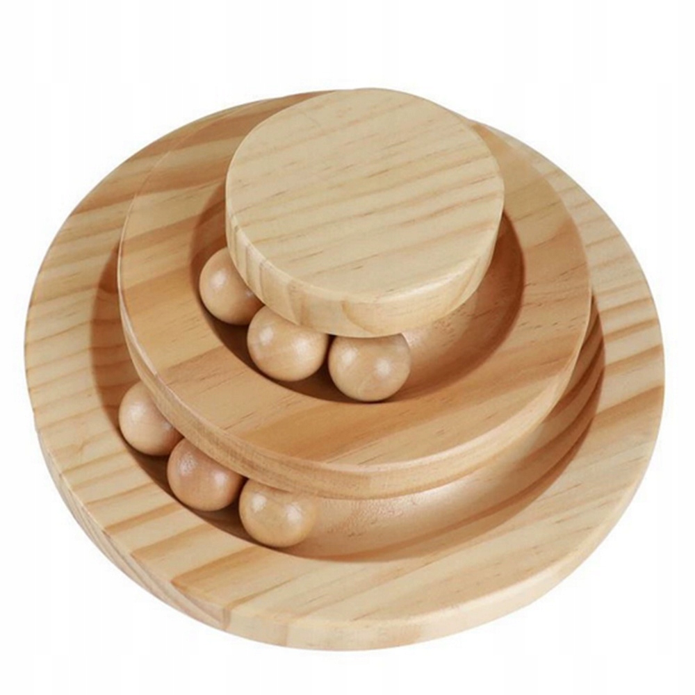 Levně Dřevěná Dráha S Míčky Pro Kočky 3-ÚROVŇOVÁ Hračka Interaktivní 20.5*8 CM