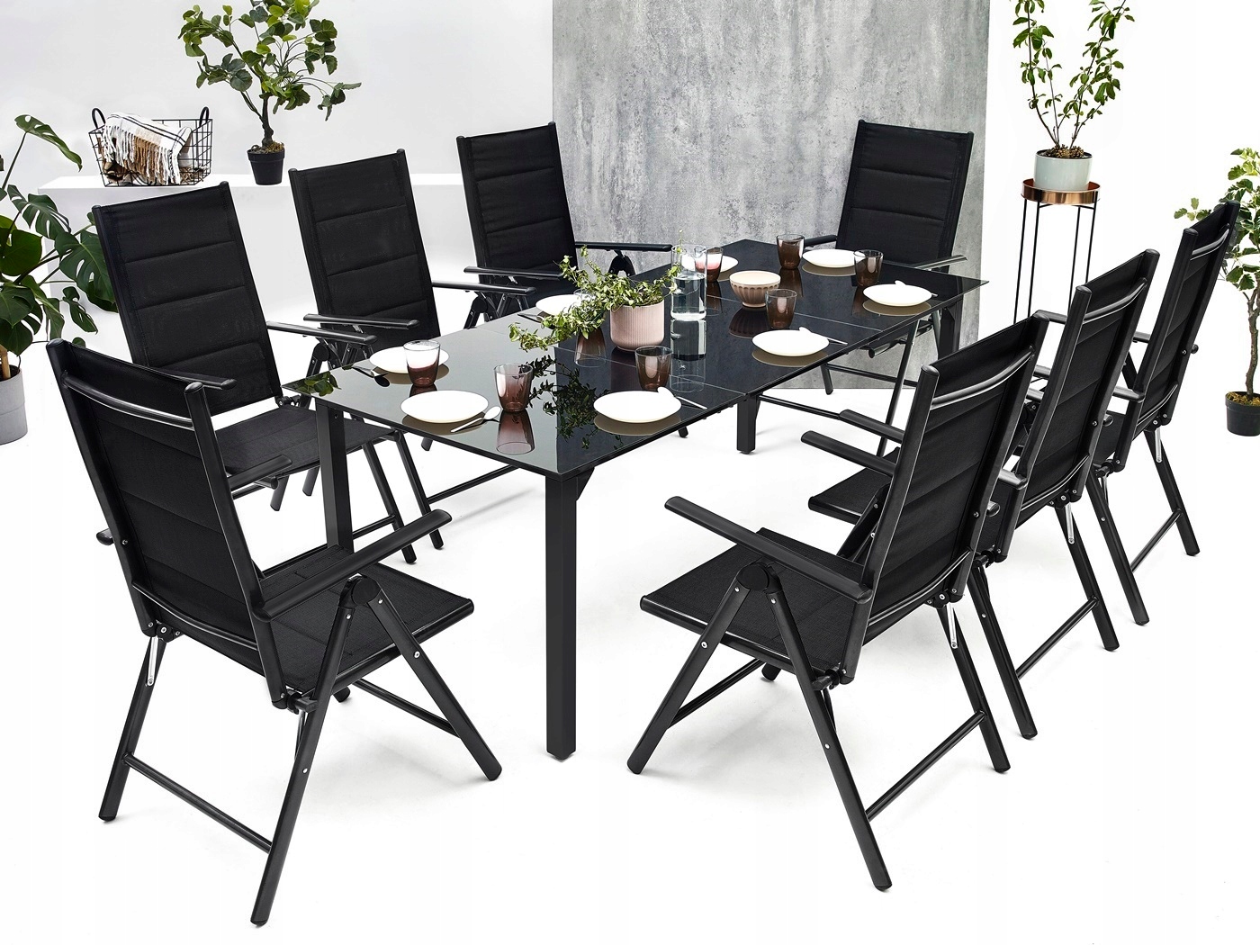 MEBLE OGRODOWE ZESTAW TARASOWY SZKLANY STÓŁ 8K