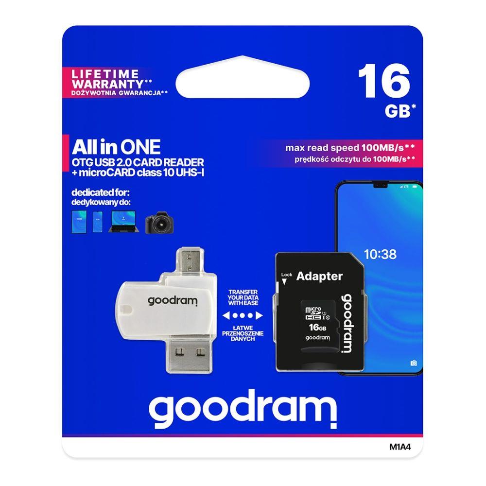 Goodram Karta Pamięci Microsdhc 16GB M1A4 Adapter Do Smartfon Laptop Szybka