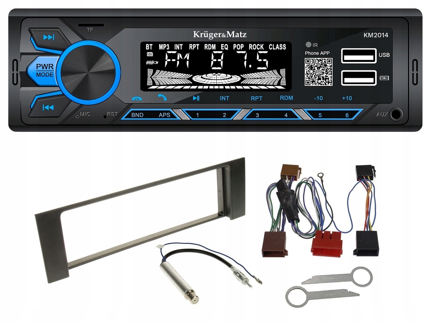 Kruger&Matz KM2014 Radio Rámeček adaptér Iso 1DIN Usb Bluetooth Audi A4 B6 B7