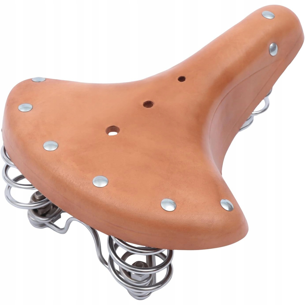 Siodełko rowerowe na sprężynie retro brąz ze skóry naturalnej jasnobrązowe