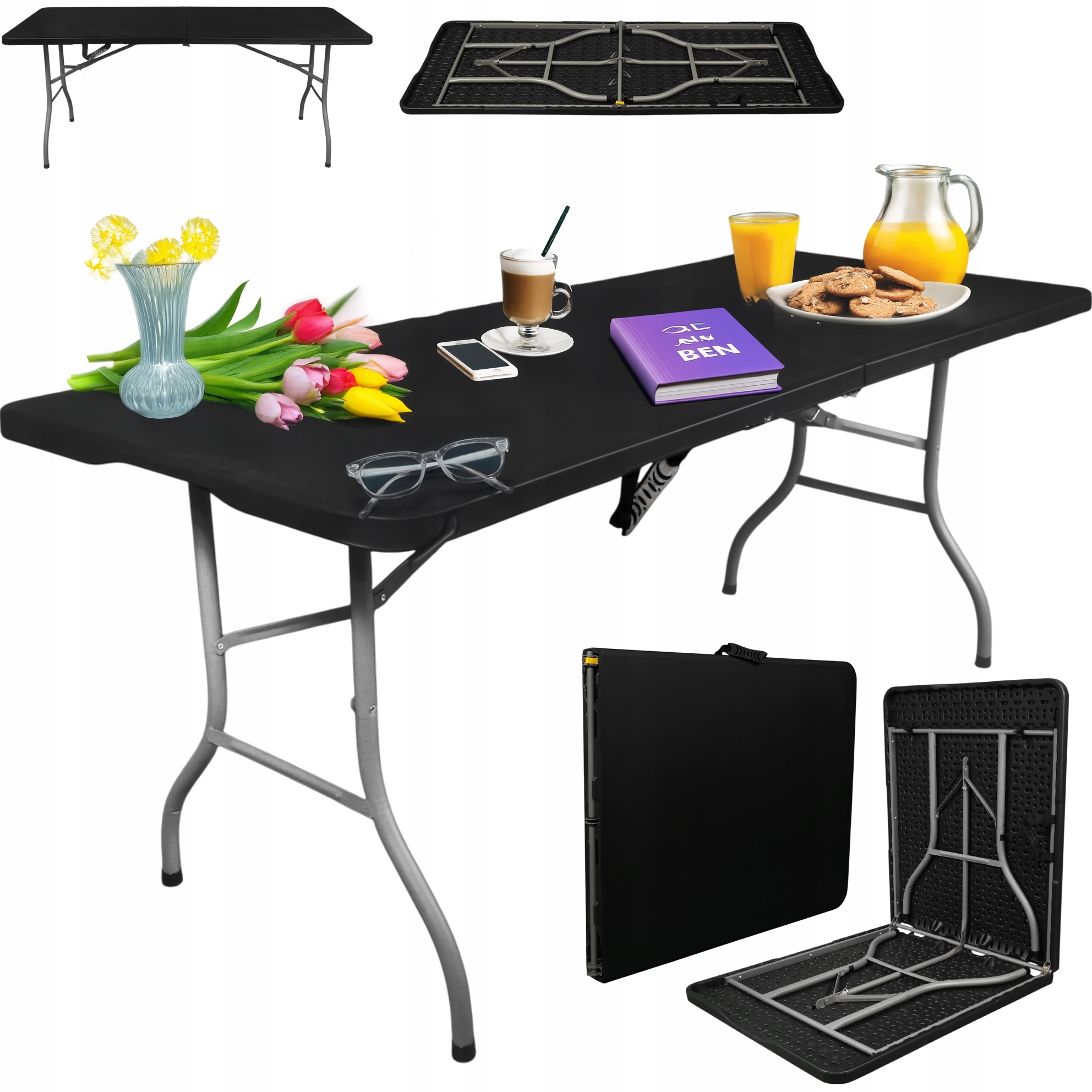 Stół Ogrodowy cateringowy składany rozkładany Bankietowy 180cm Mocny Czarny