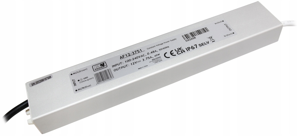 Zasilacz Stałonapięciowy Wodoodporny IP67 12V 45W Metalowa Obudowa Mw Power