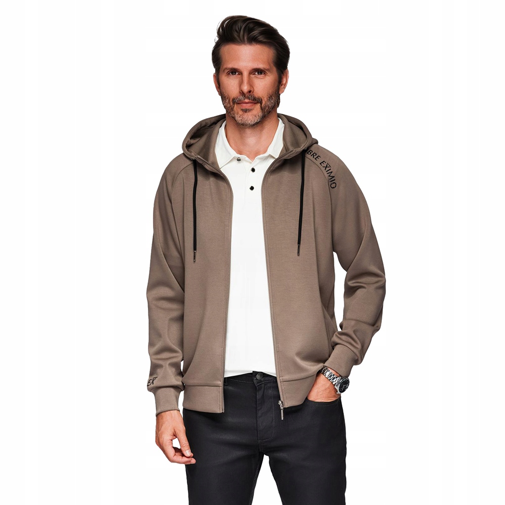 Pánská rozepínací mikina s se stojáčkem a kapucí, šedohnědá V3 OM-SSZP-0216 M