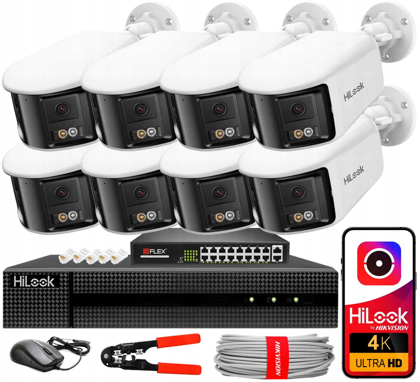 Sada na monitorovanie Ip 8 kamier 8MPX IPC-B480HAD-LUF/SL Panoramatické PoE
