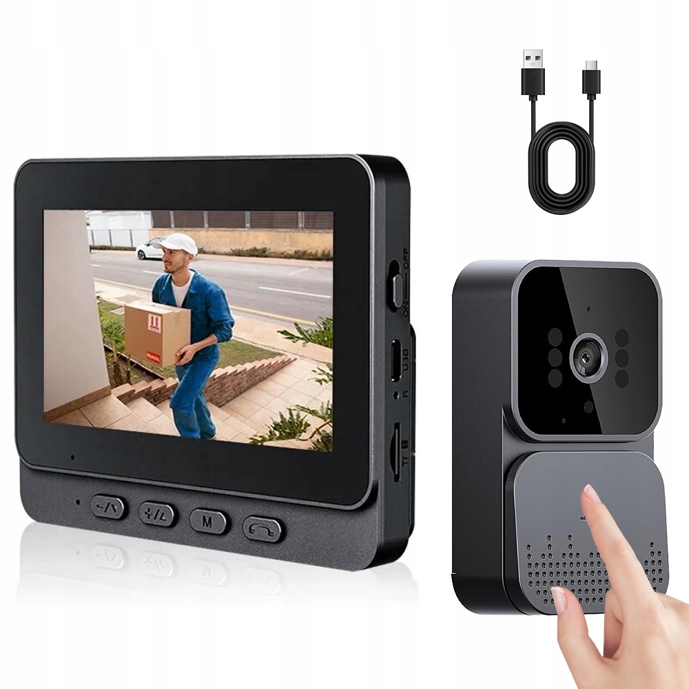 Videotelefon Do Dveří 4.3" Obrazovka Noční Vidění Karta Tf 2.4GHZ Černý